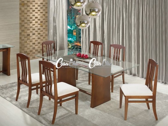 Conjunto Mesa de Jantar Bom Lar Fenix com 06 Cadeiras 1.60 x 0.90 Retangular